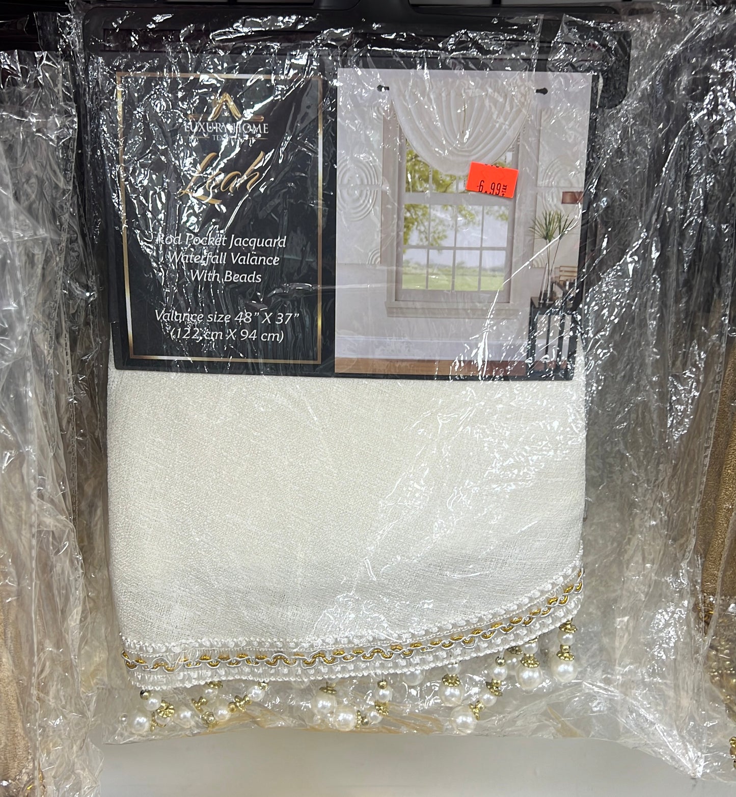 Leah Textured Waterfall Valance - Rod Pocket Top in Off-White (Each Valance Being Sold Separately)