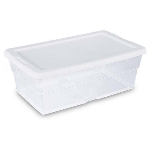 Sterilite 6 Quart Clear Stacking Closet Storage Tote Container with White Lid