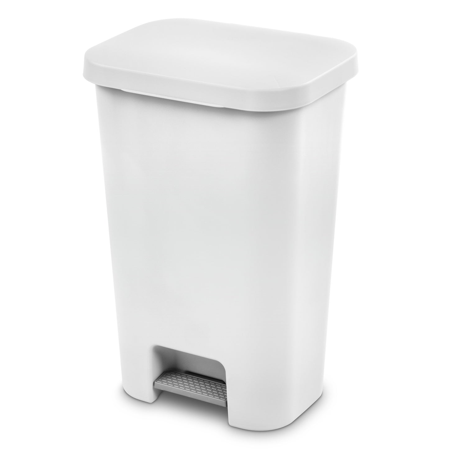 COLORmaxx Trash Can with Lid, 11.9 Gal Capacity, Plastic, White, Textured, Step-on Lid Closure