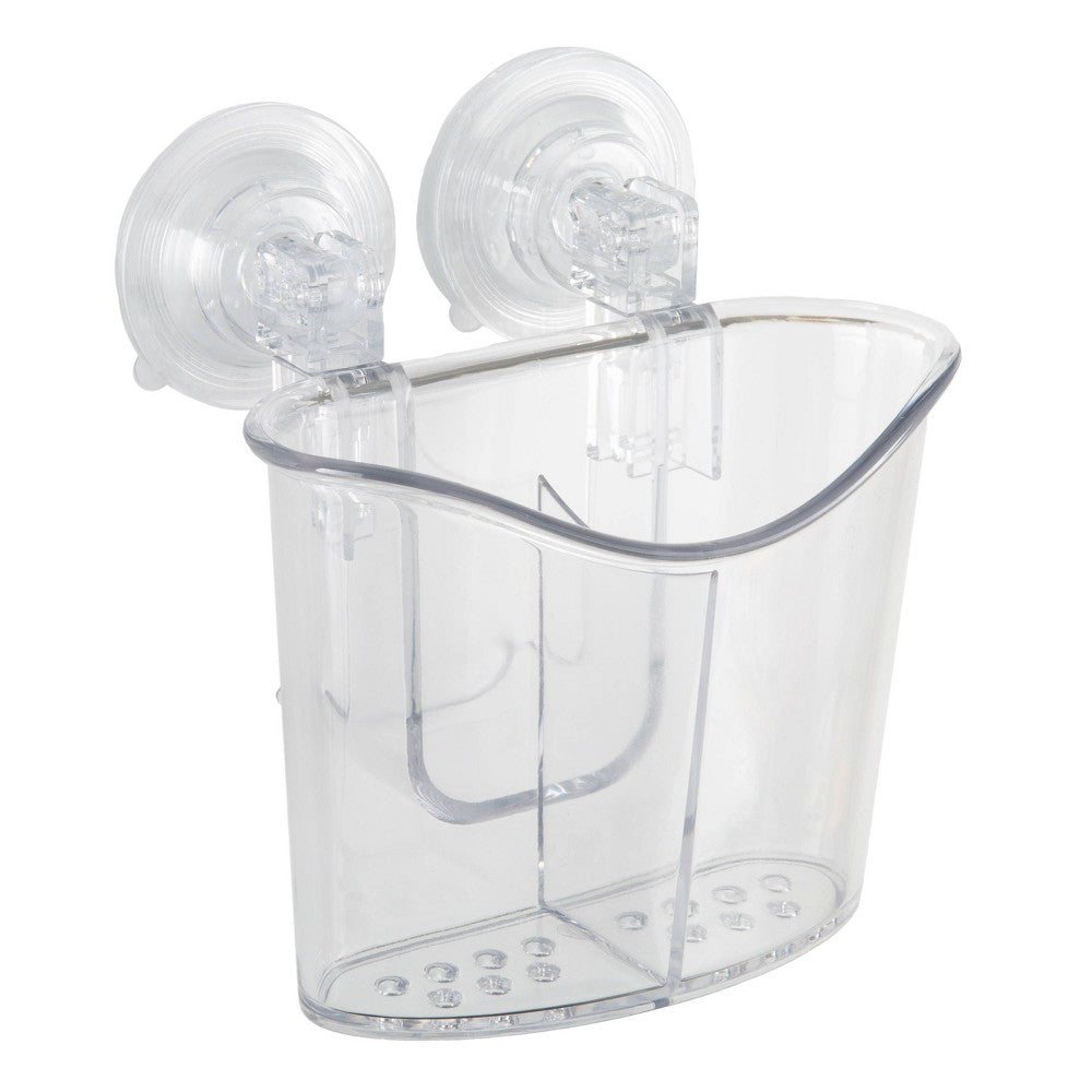 Clear Power Lock Suction Caddy with 2 Compartments - Bath Bliss: PET & PVC Material, Shower Organizer with Suction Mount