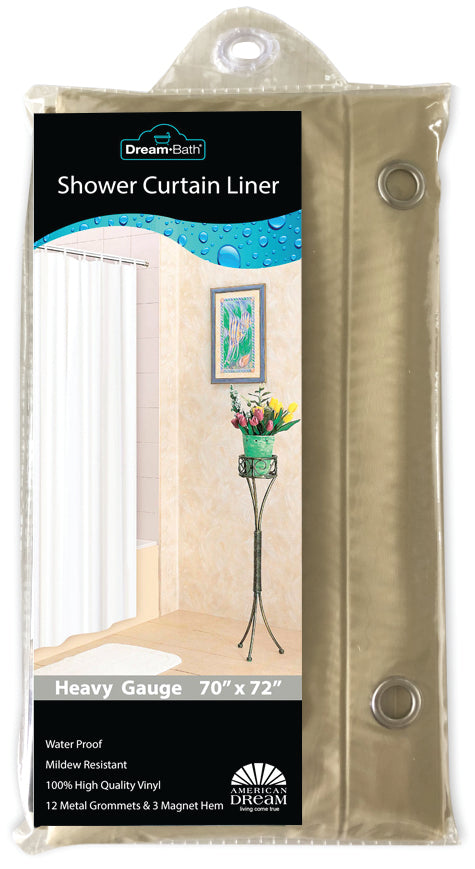 Dream Bath PVC Anti-Bacterial Mildew Resistant Shower Liner, 72x72 Inch, Taupe