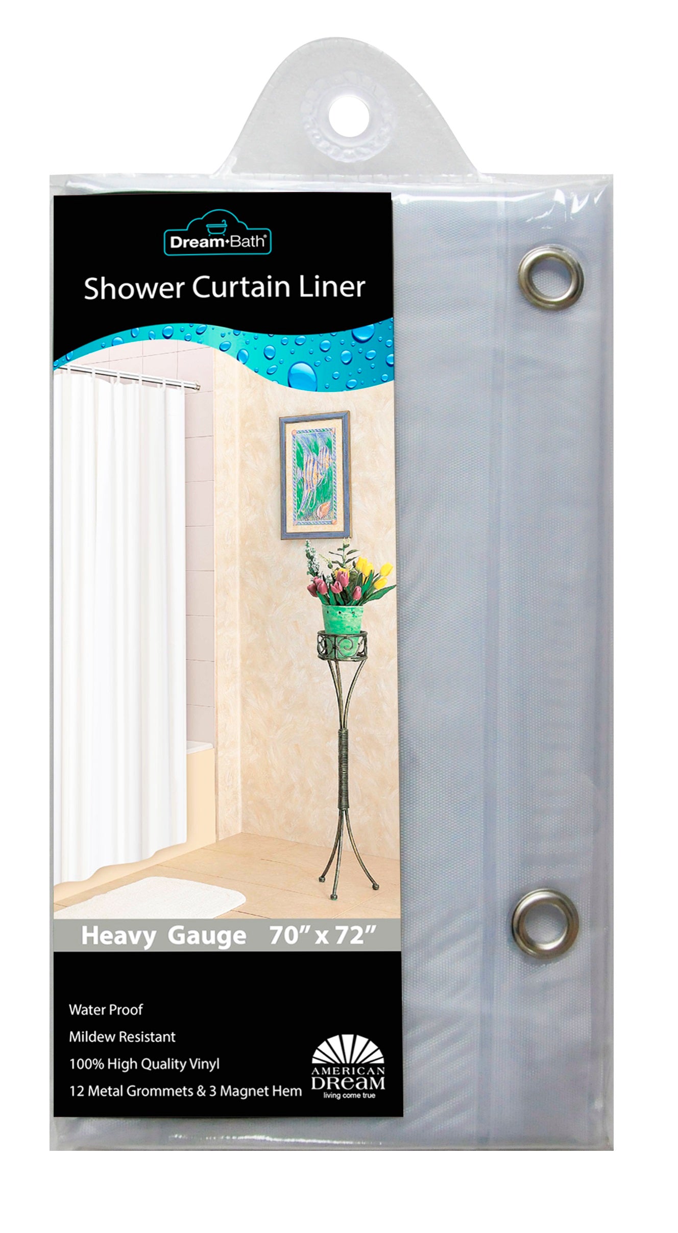 Dream Bath PVC Anti-Bacterial Mildew Resistant Shower Liner, 72x72 Inch, Frosted