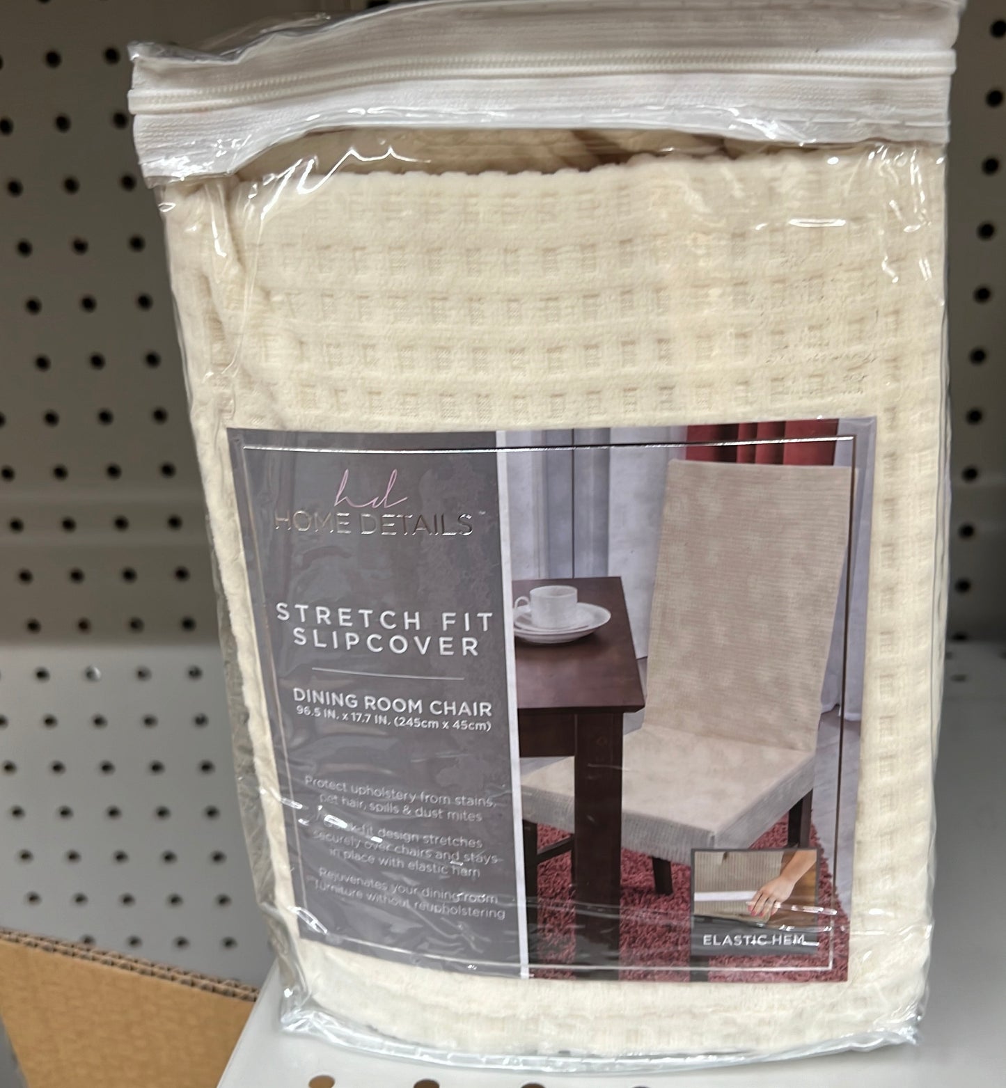 Home Details 41.73 in. X 15.75 in. Pixel Ivory Stretch Dining Chair Slip Cover