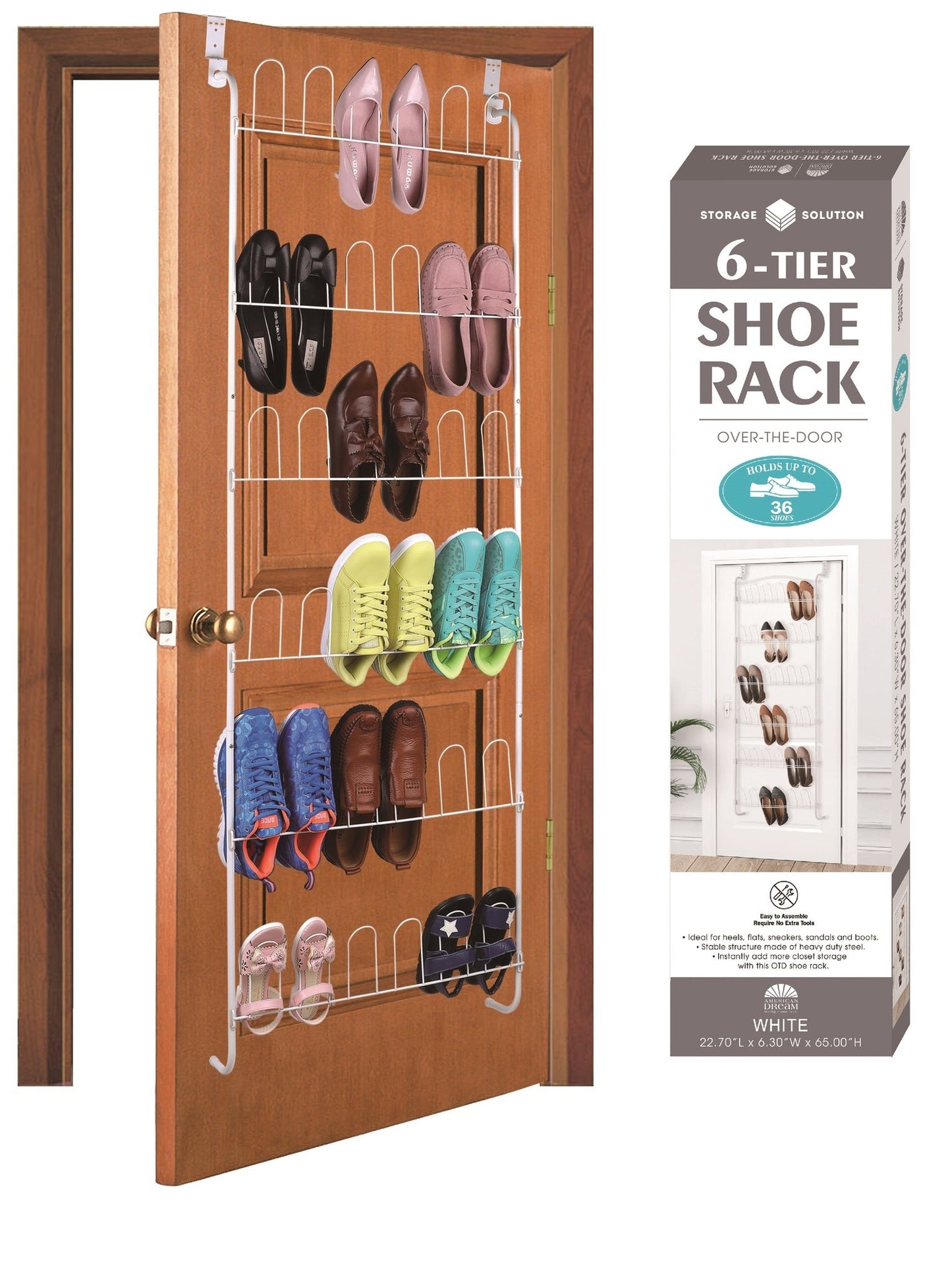 6Tier OvertheDoor Shoe Rack, Holds 36 Shoes