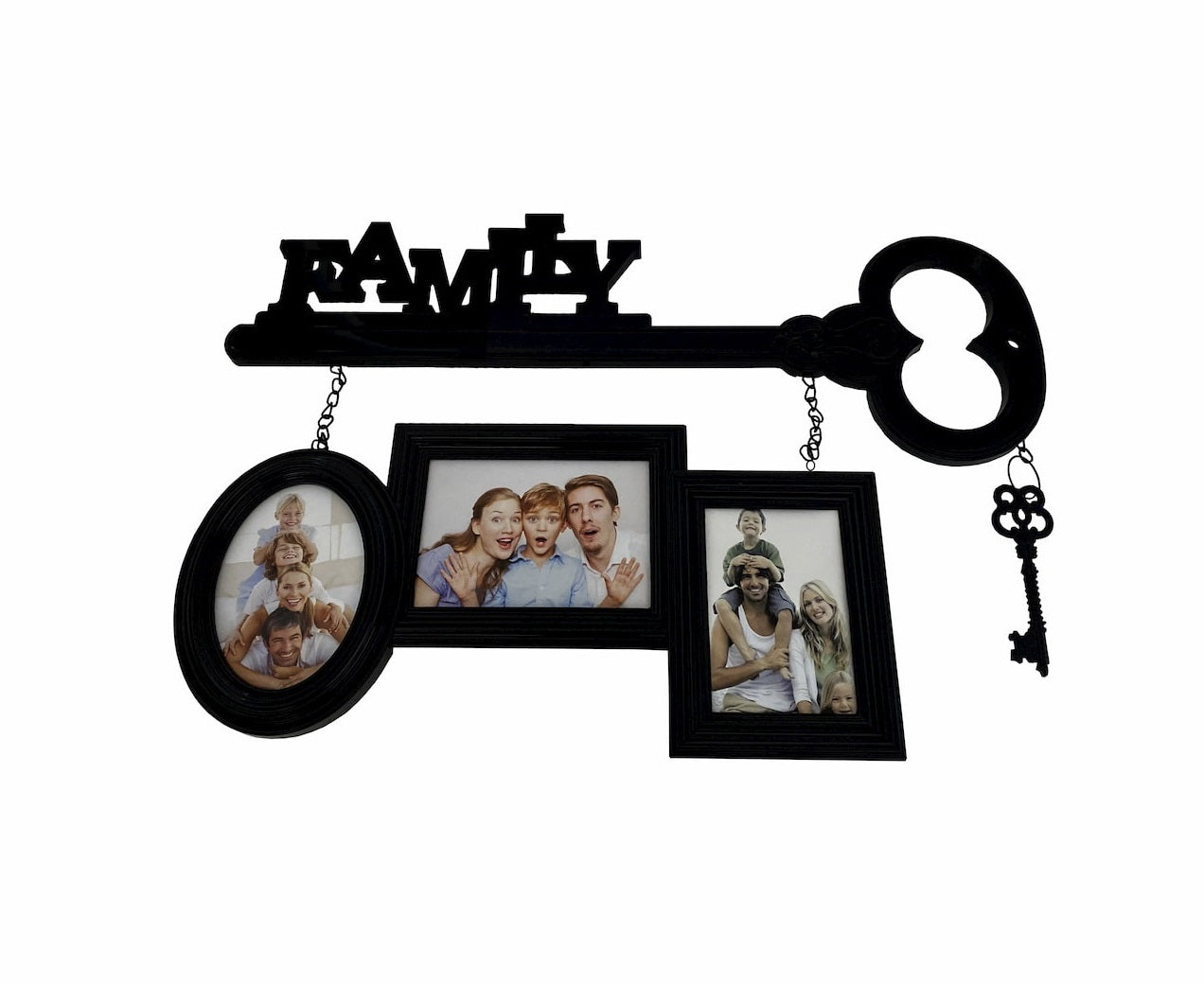 DECORATIVE PHOTO COLLAGES WITH 3 SLOTS AND 4 HOOKS IN BLACK & WHITE - SIZE: 21.5" x 9.75"
