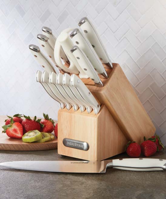 Farberware 15-Piece Forged Triple-Riveted White Handle Cutlery Set