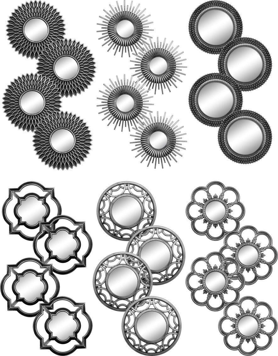 4PC -10"MIRROR SET IN BRUSHED SILVER - SIZE: 4 - 10" Mirrors