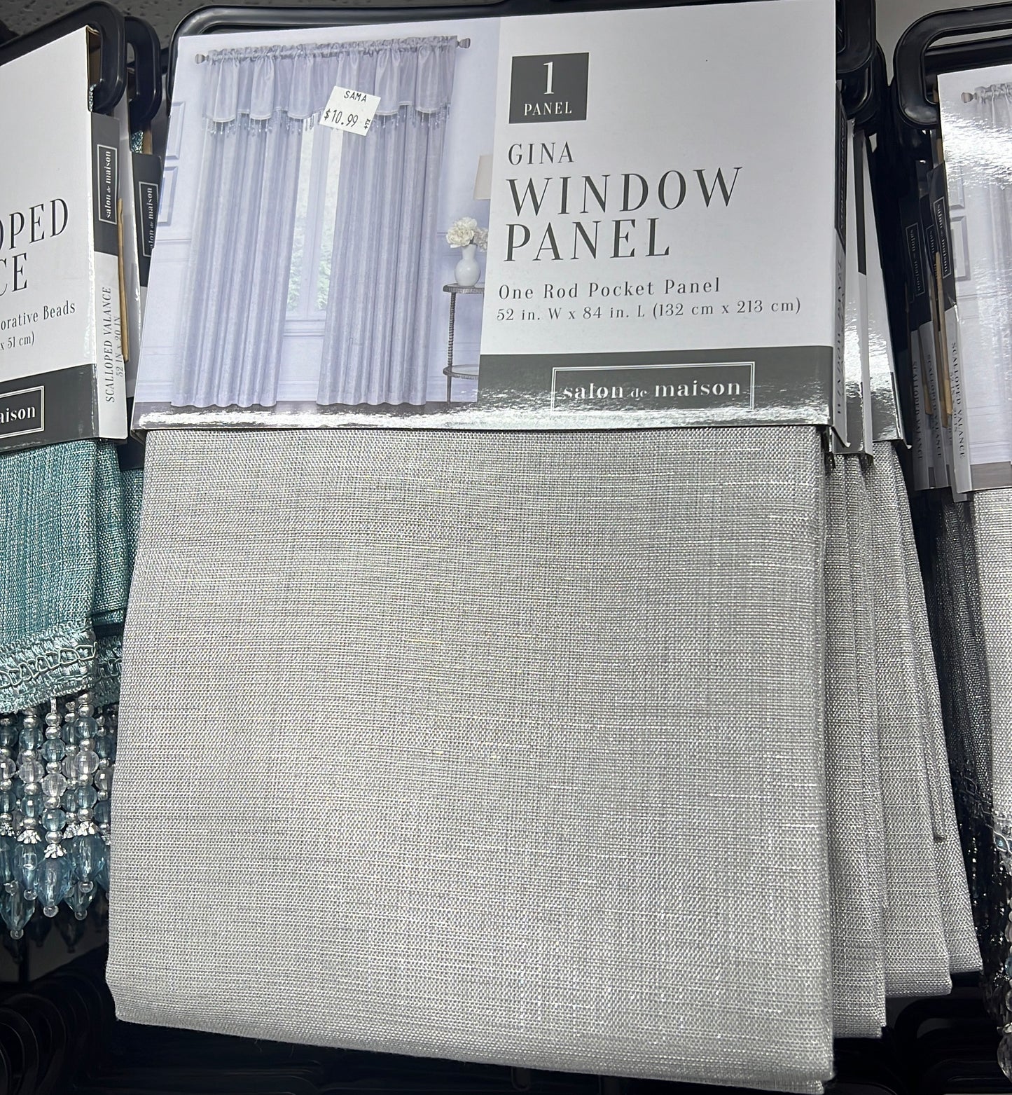 Gina Metallic Rod Pocket Window Panel and Valance Treatments, Silver