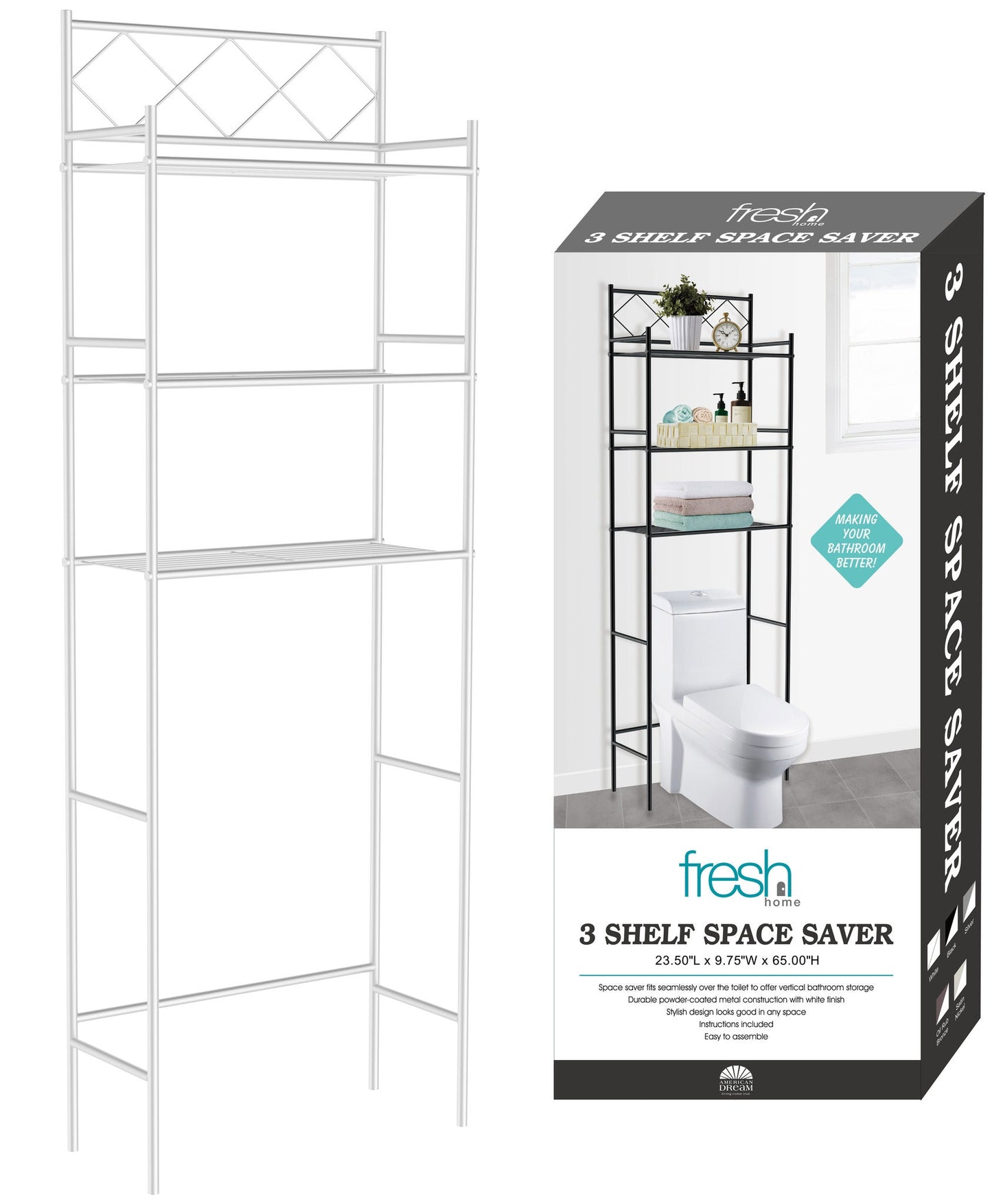 White 3 Shelf OvertheToilet Space Saver