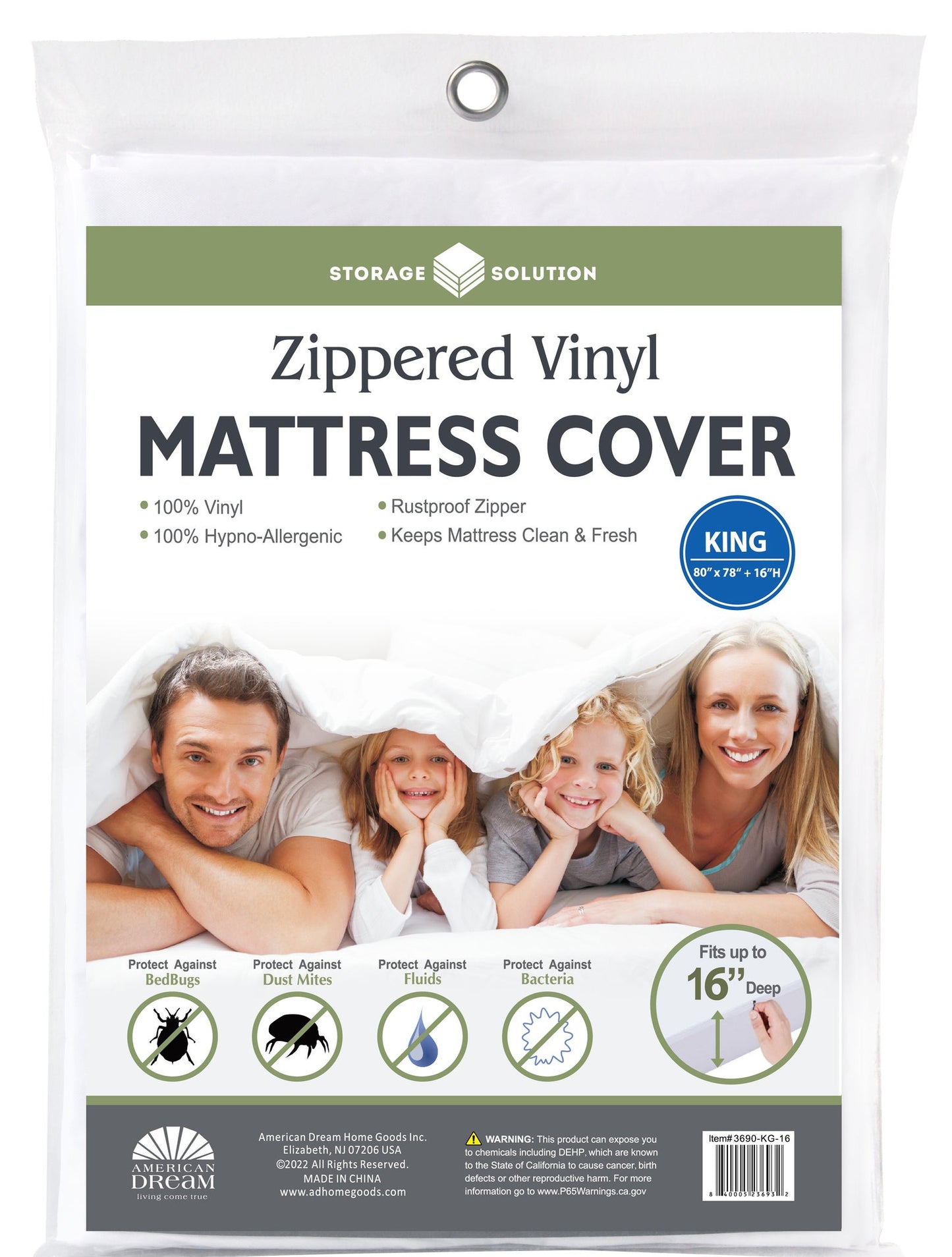 King 16" PVC Mattress Cover with Zipper