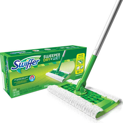 Swiffer Sweeper 2-in-1 Dry and Wet Multi-Surface Mopping Starter Kit (1-Mop, 10-Refills), White