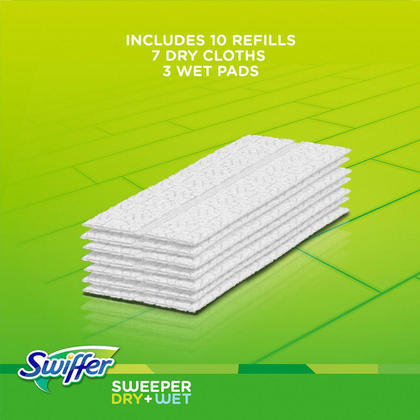 Swiffer Sweeper 2-in-1 Dry and Wet Multi-Surface Mopping Starter Kit (1-Mop, 10-Refills), White