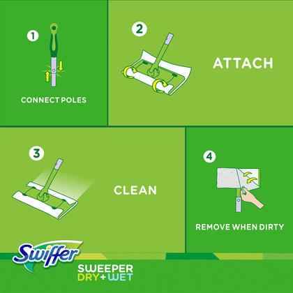 Swiffer Sweeper 2-in-1 Dry and Wet Multi-Surface Mopping Starter Kit (1-Mop, 10-Refills), White