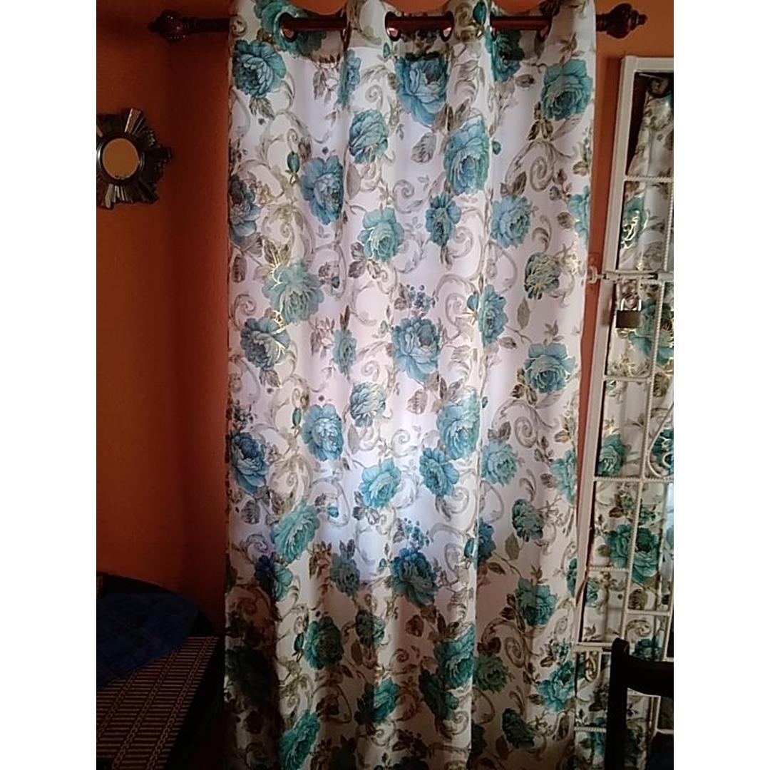 Larisa Blackout Printed Grommet Panels - Set of 2 | 54" x 84” | Floral Teal Elegance for Stylish Windows
