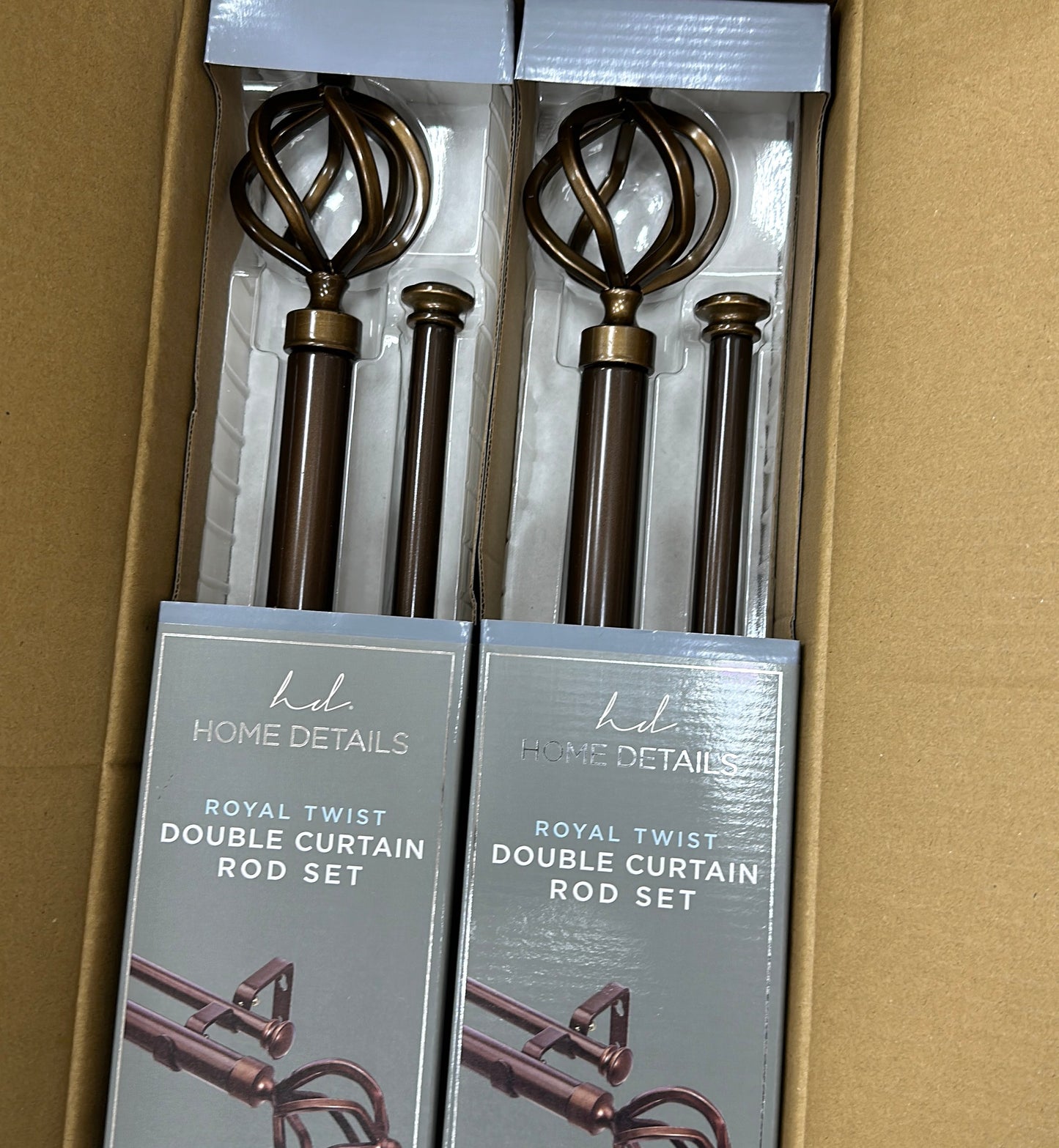 36-72in DOUBLE CURTAIN ROD ROYAL TWIST- BBRASS 1" Diameter Main rod