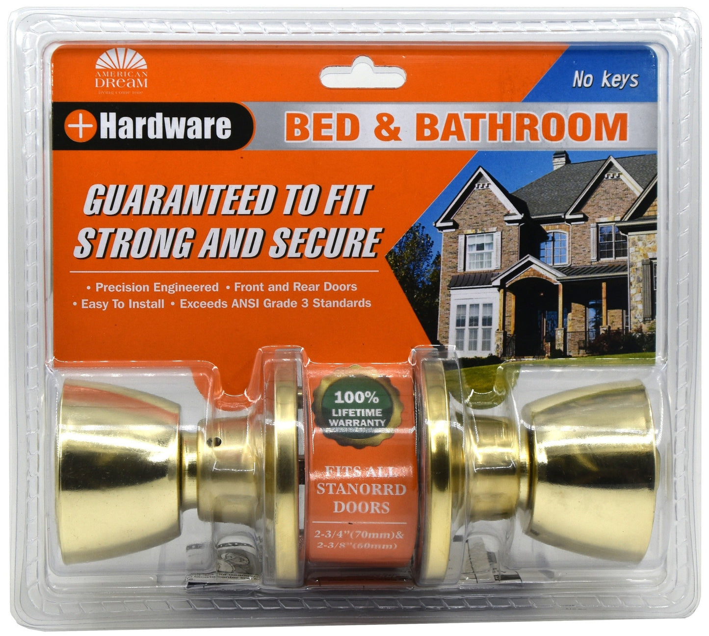 Polished Brass Bedroom & Bathroom Lock w/o Key