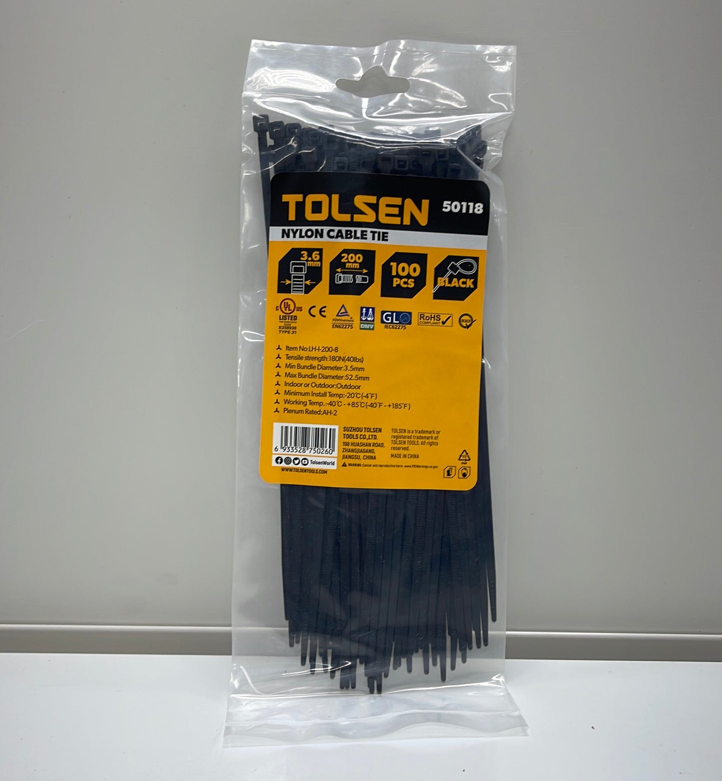 8" 100 Black Cable Ties 20/200