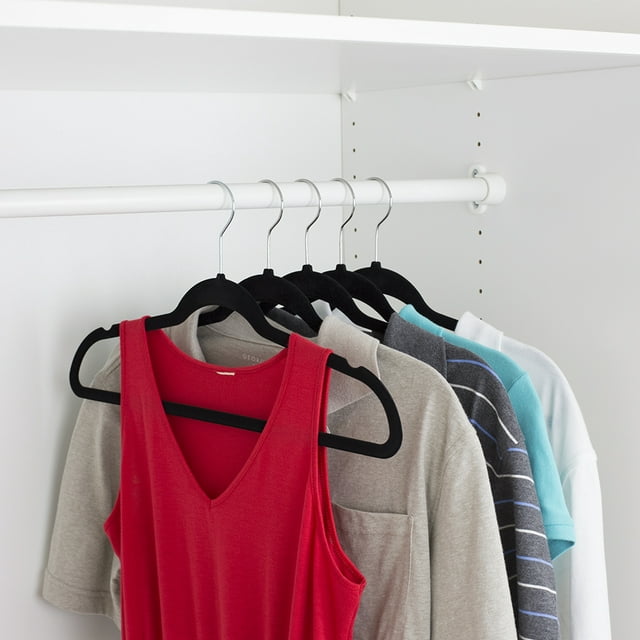 Storage Solutions Velvet Clothes Hanger and Closet Organizer | 10 Pieces | Black