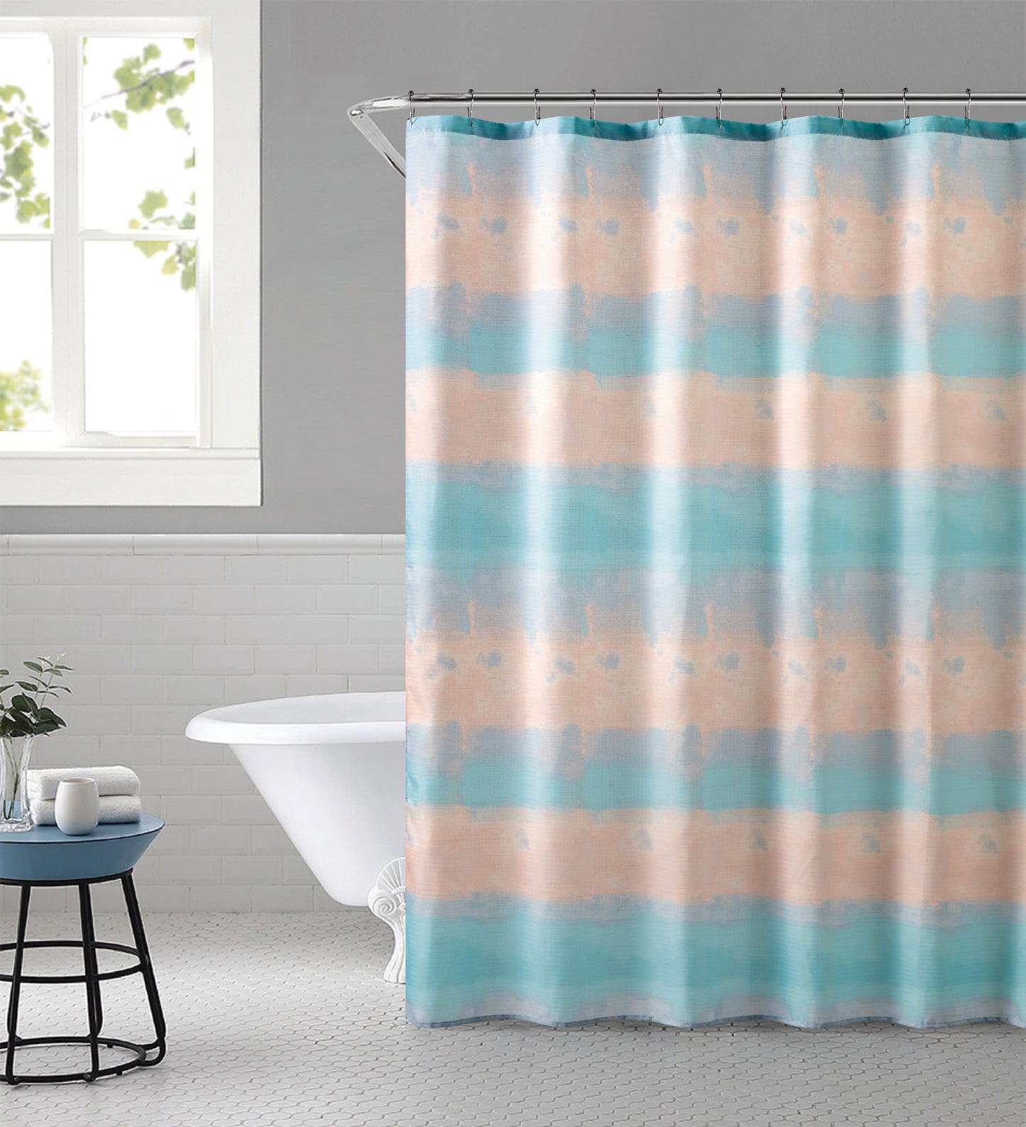 13 PIECE BATH SET SHOWER CURTAIN WITH 12 ROLLER HOOKS 70IN WIDTH X 72IN LENGTH