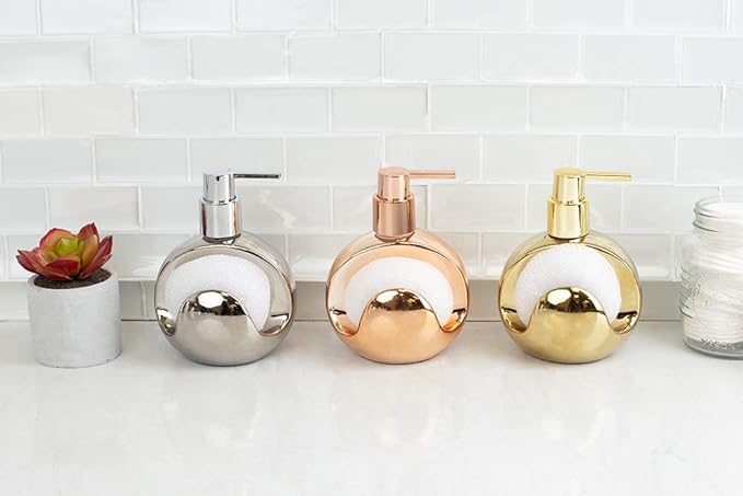 Round Ceramic Soap Dispenser XL + Scrubber Combo Asst.-Metallic colors