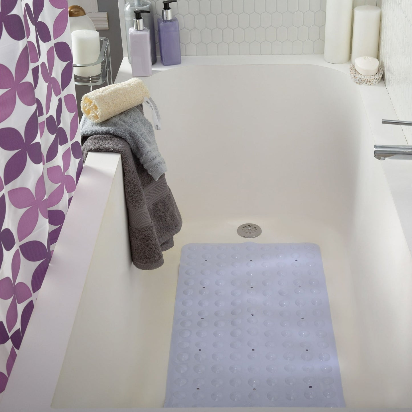 Bath Bliss Sanitized Non-Slip Bathmat in White