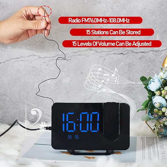 Livany Dual Alarm Clock with Projection | USB Charger | Digital