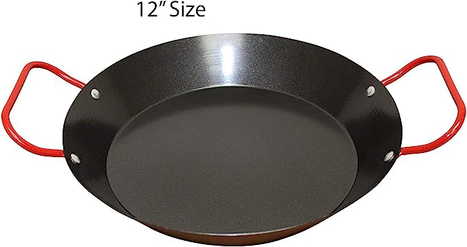 IMUSA USA 10" Carbon Steel Coated Nonstick Paella Pan, Black, Red Handles