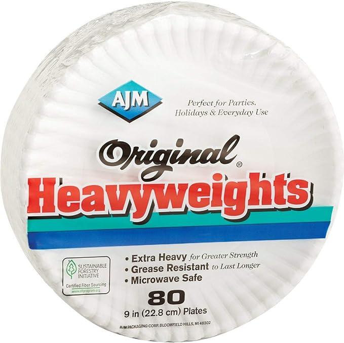A J M Packaging Corp Heavyweights Paper Plates, White