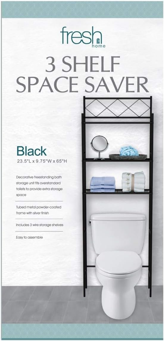 Fresh Home Bathroom Space Saver | 3 Shelves - Black