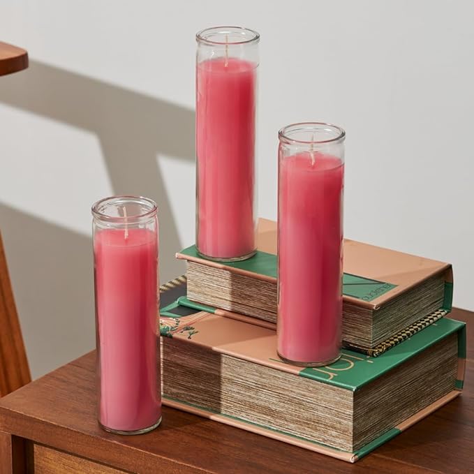 Dual Cross Devotional Prayer Altagraciano Container Candle - Pink
