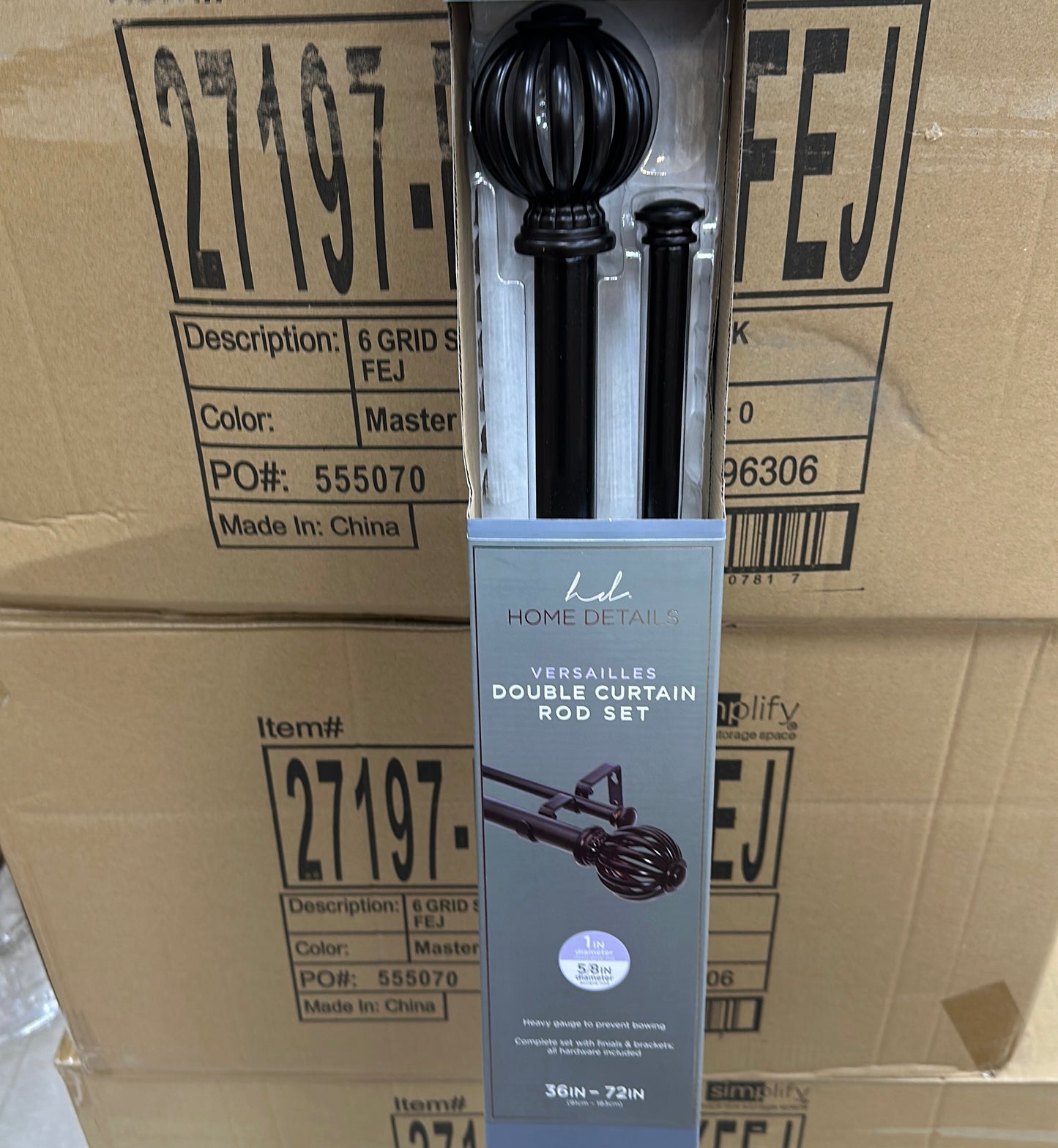 36-72in DOUBLE CURTAIN ROD VERSAILLES-DCHERRY 1" Diameter Main rod