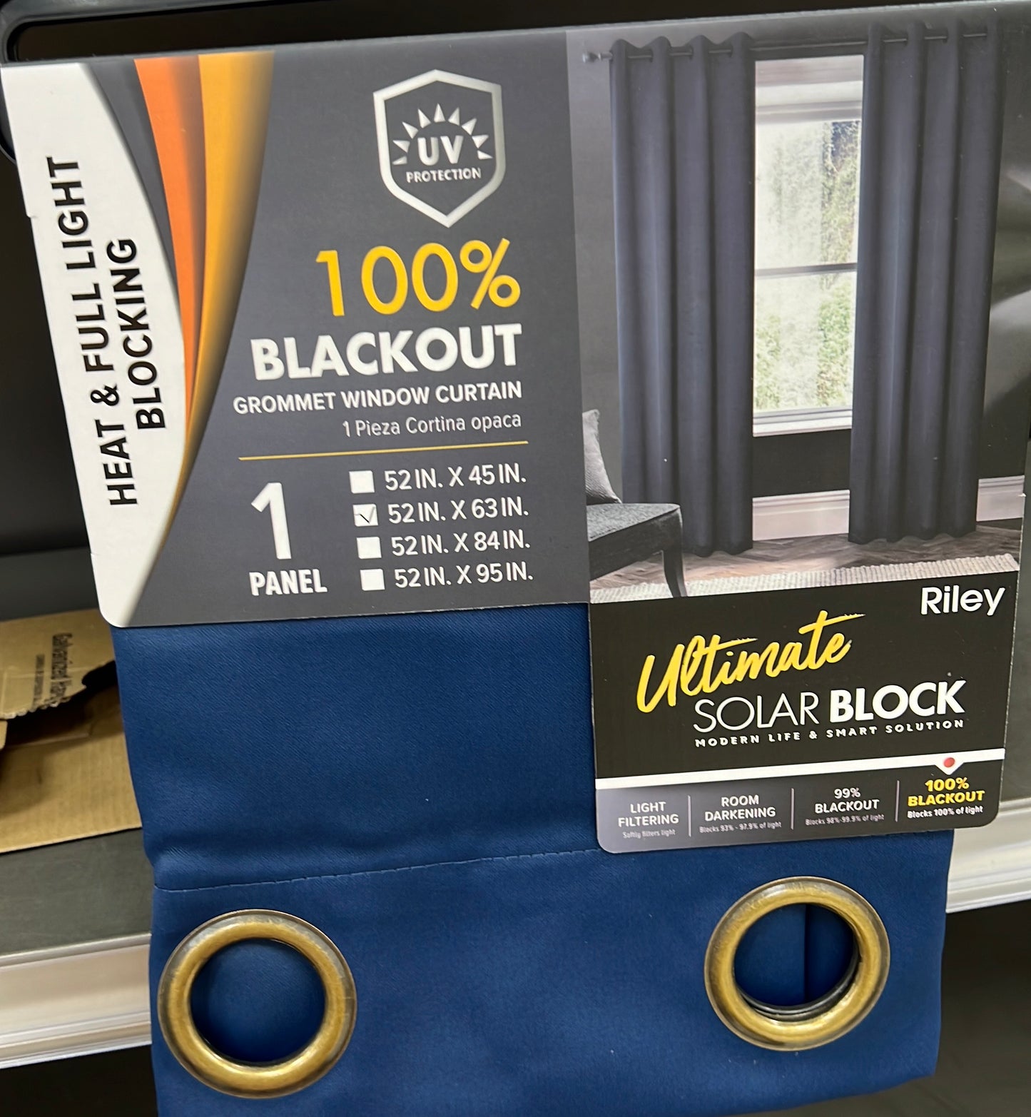 Riley 100% Blackout Grommet Panels 63" Navy Blue