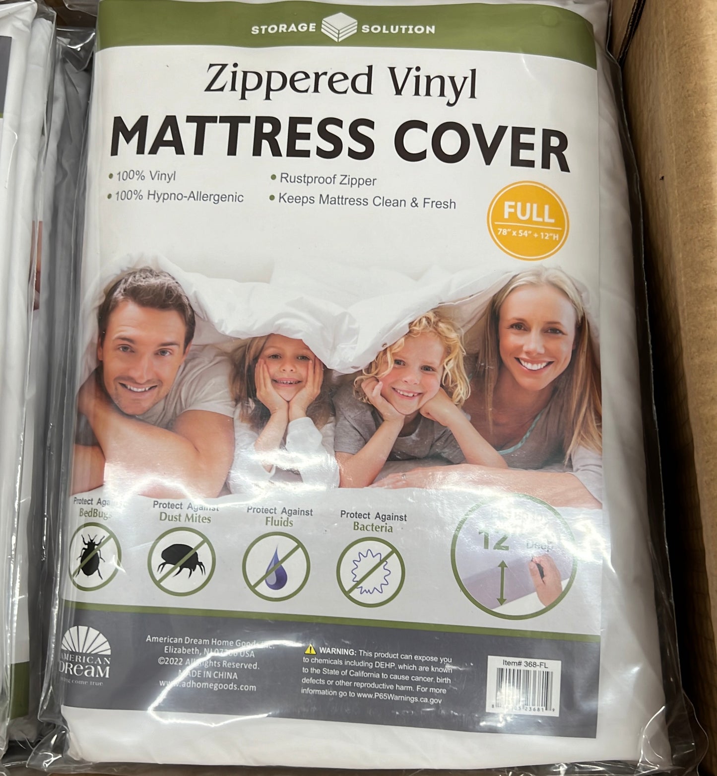 Full 12" Deep PVC Mattress Cover with Zipper
