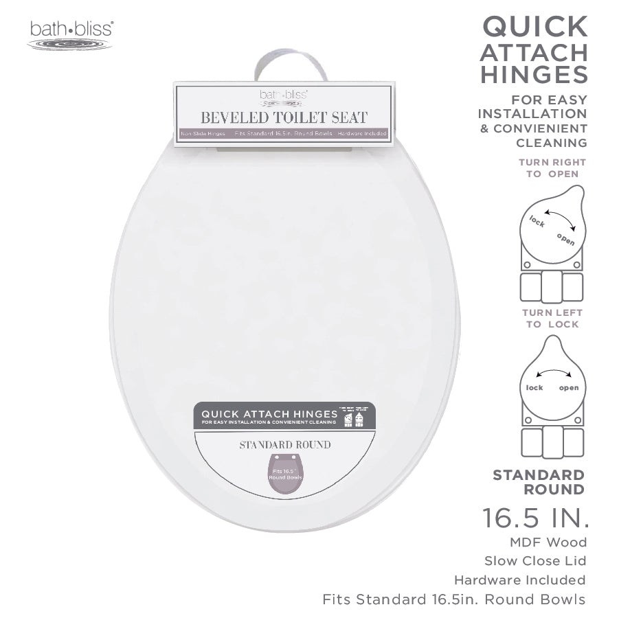 Toilet Seat HARD PLASTIC BEVELED WHITE W.UNIFIED REMOVABLE HINGE