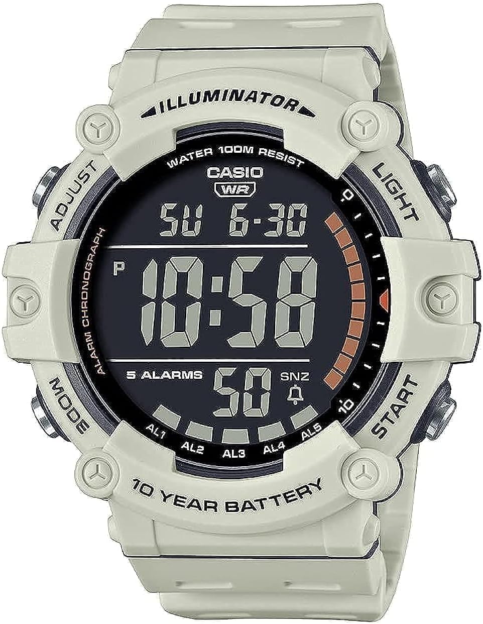 Casio Illuminator 10-Year Battery LED Back Light 5-Alarm Chronograph Digital Watch