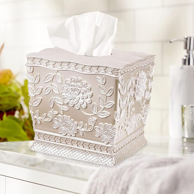 Popular Bath Tissue Box Rose Vine, Beige-Taupe