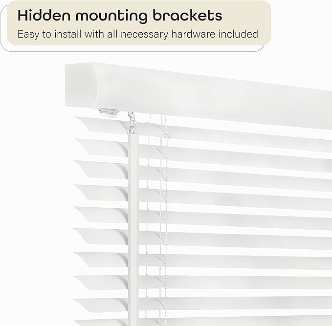 Cordless Light Filtering Mini Blind - 42 Inch Width, 64 Inch Length, 1" Slat Size - Pearl White - Cordless GII Morningstar Horizontal Windows Blinds for Interior by Achim Home Decor
