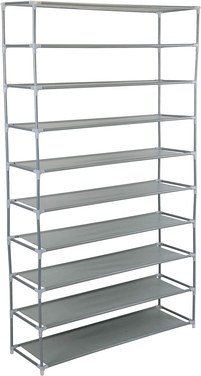 Simplify 10-Tier Space Saving Shoe Rack | Hold 50 Pairs | Grey