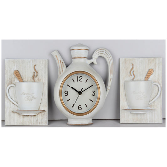 3PC COFFEE CLOCK WITH MUGS - SIZE: 11" x 9"
