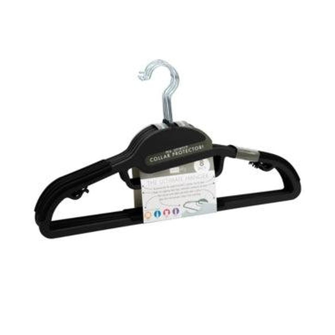 Simplify 8 Pack S-Shape Non Slip Plastic Shirt Hanger with Tie Bar in Black