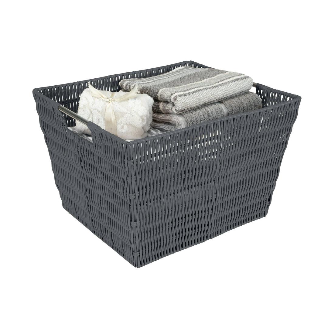 Simplify Medium Rattan Storage Tote Basket in Charcoal