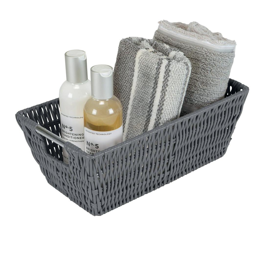 Simplify Small Shelf Rattan Tote Storage Basket in Charcoal