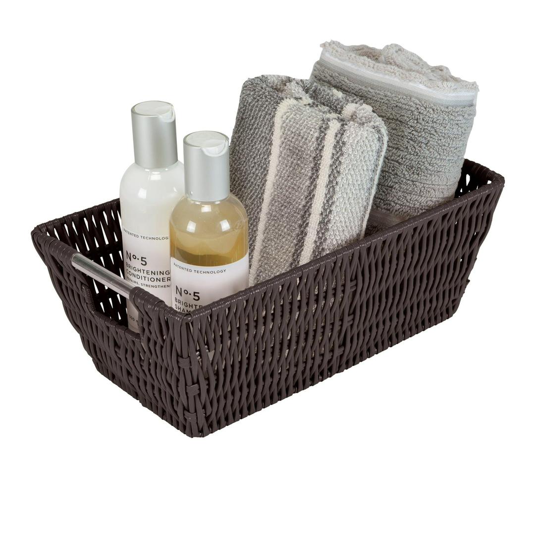 Simplify Small Shelf Rattan Tote Storage Basket in Chocolate
