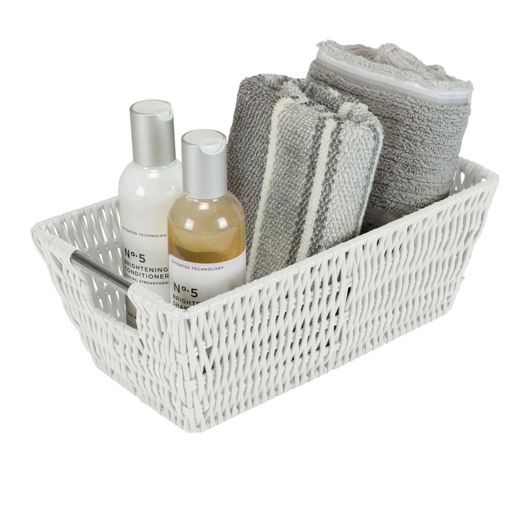 Simplify Small Shelf Rattan Tote Storage Basket in White