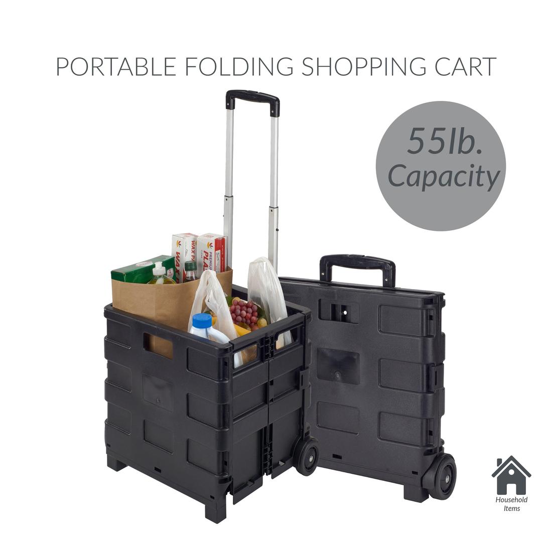 Simplify Tote Bin Collapsible Utility Cart, Plastic, Black, 15" x 13" x 14.2"