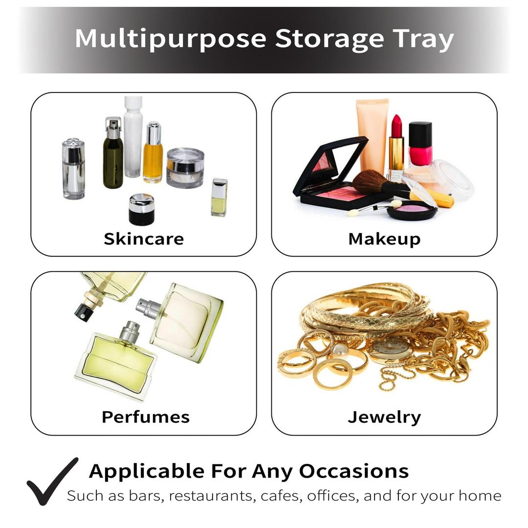 Home Details Modern Round Design Mirror Vanity Tray in Matte Black, 13" x 13" x 2.05"