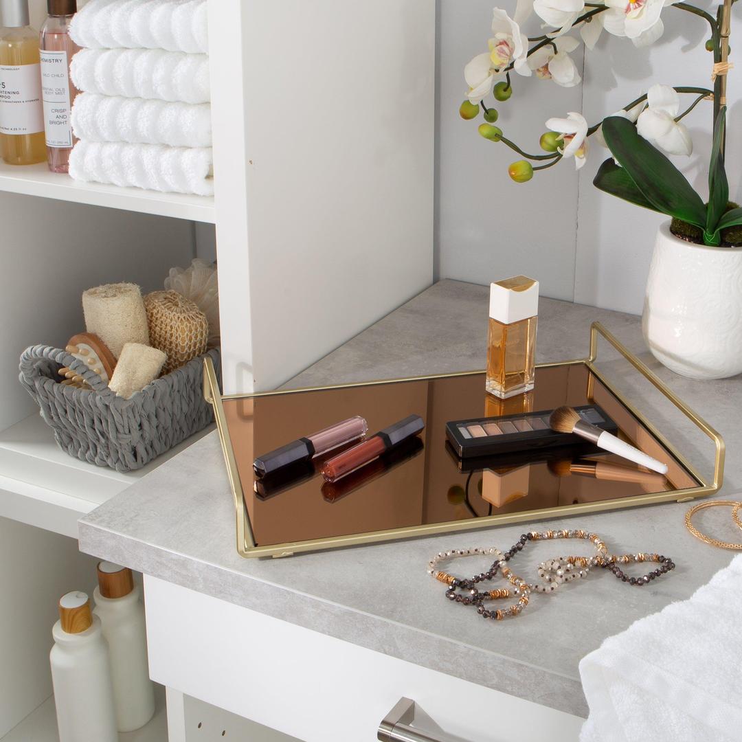 Home Details 11" x 15.75" Rectangular Classic Design Mirror Vanity Tray, Gold