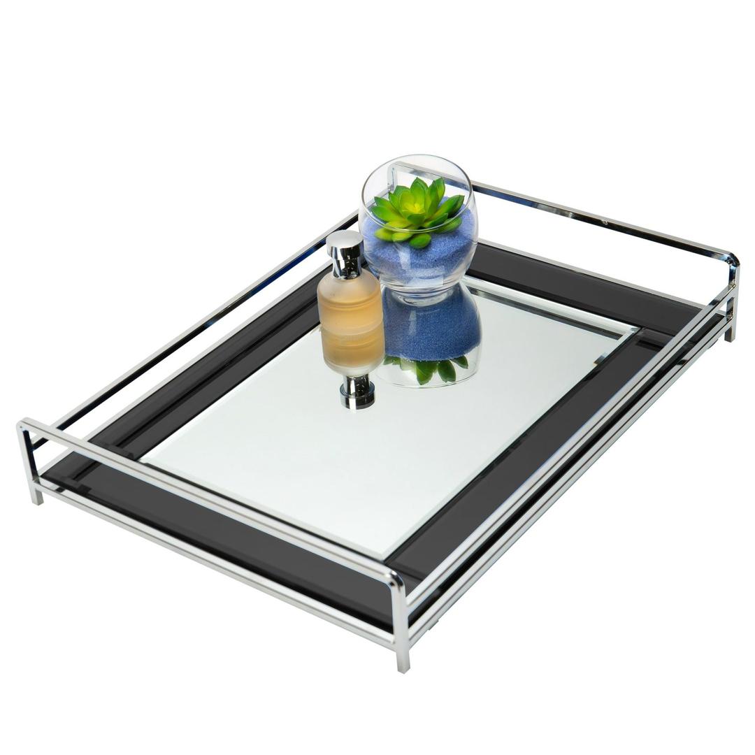 Home Details Mirrored Vanity Tray Makeup Organizer, Black