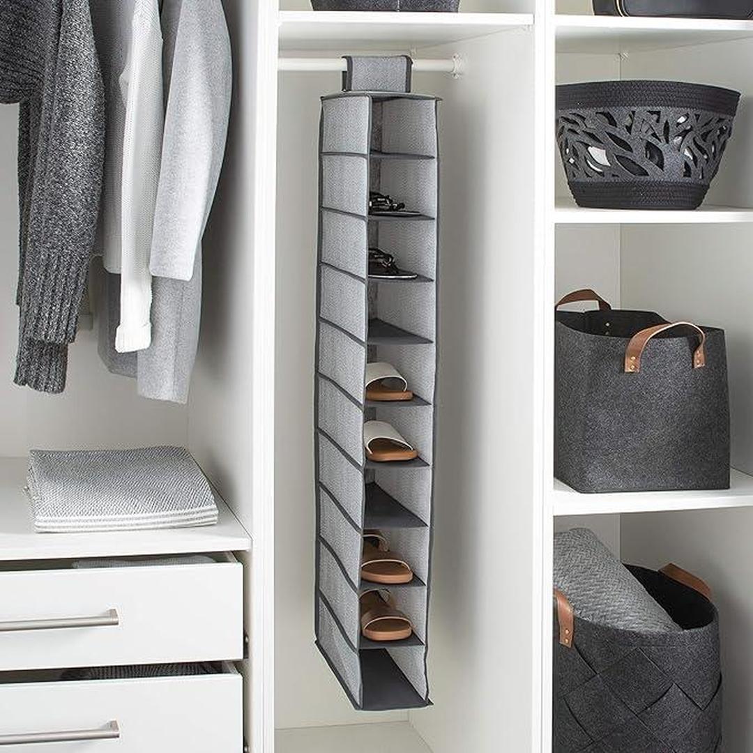 Simplify 10 Shelf Shoe Organizer | Storage Velcro | Foldable | Grey