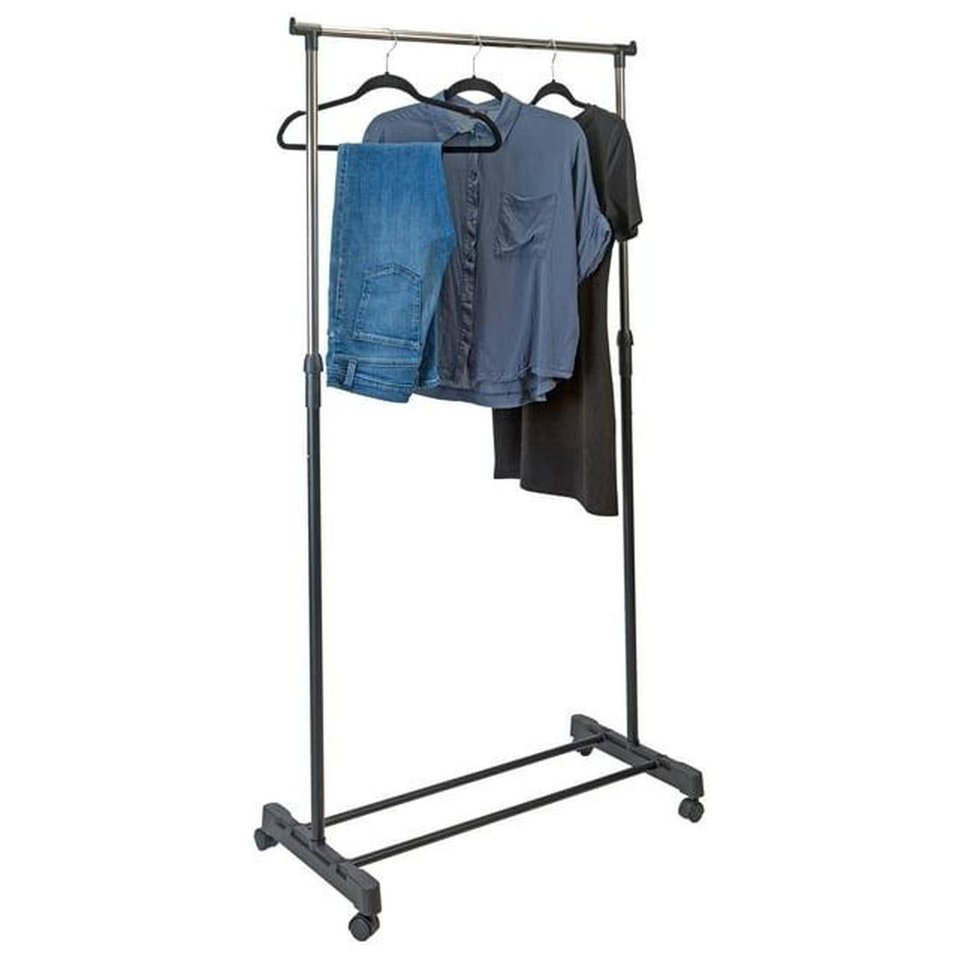 Simplify Double Tier Adjustable Height Rolling Garment Rack | Metal | Black and Silver